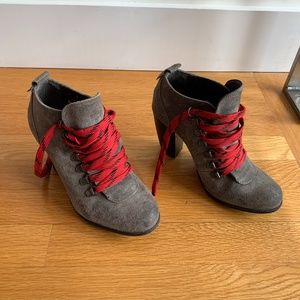 Boutique9 Grey Heeled Booties with Red Laces